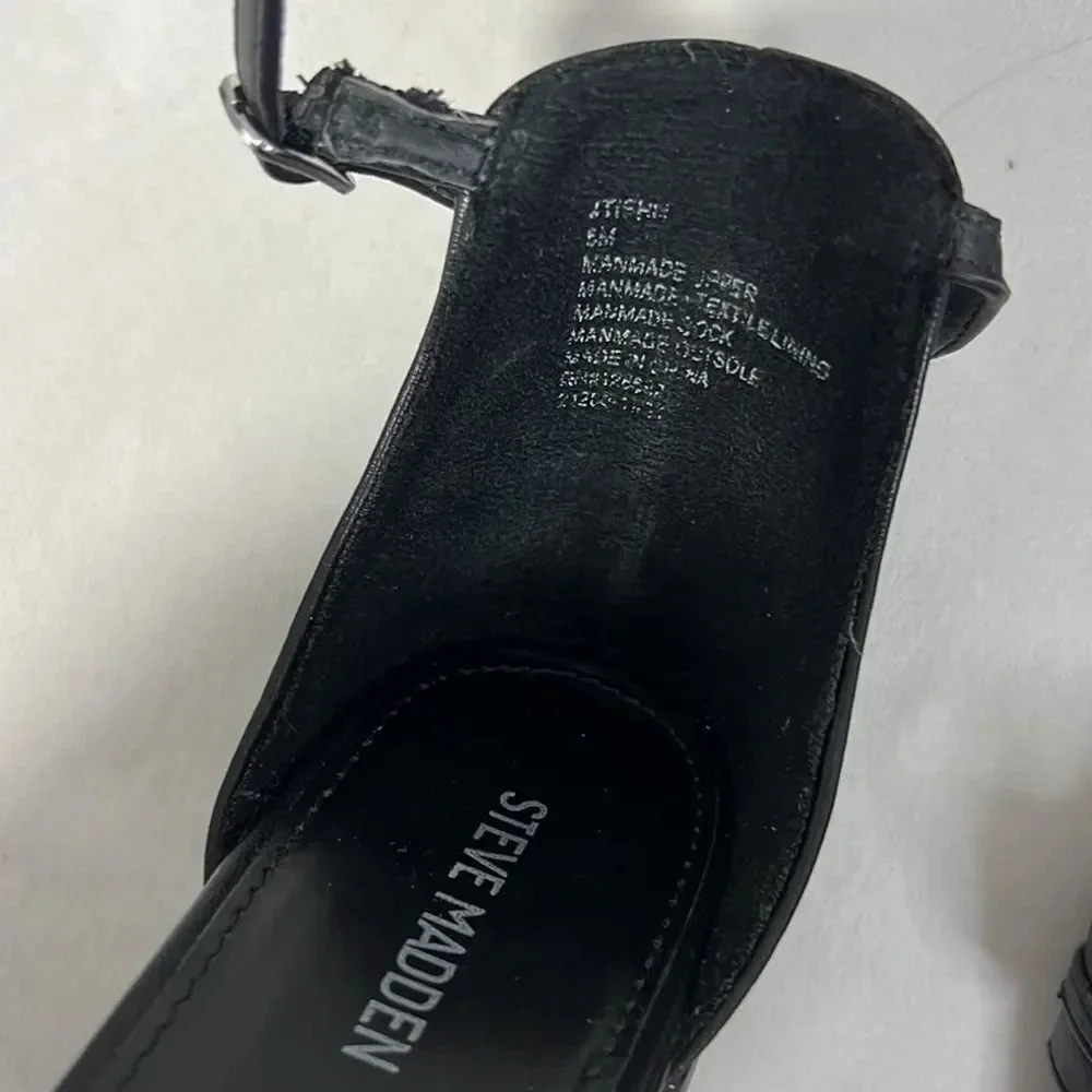 Steve Madden || Black Faux Leather Flats  Dressy Ankle Strap Shoes Girls size 5